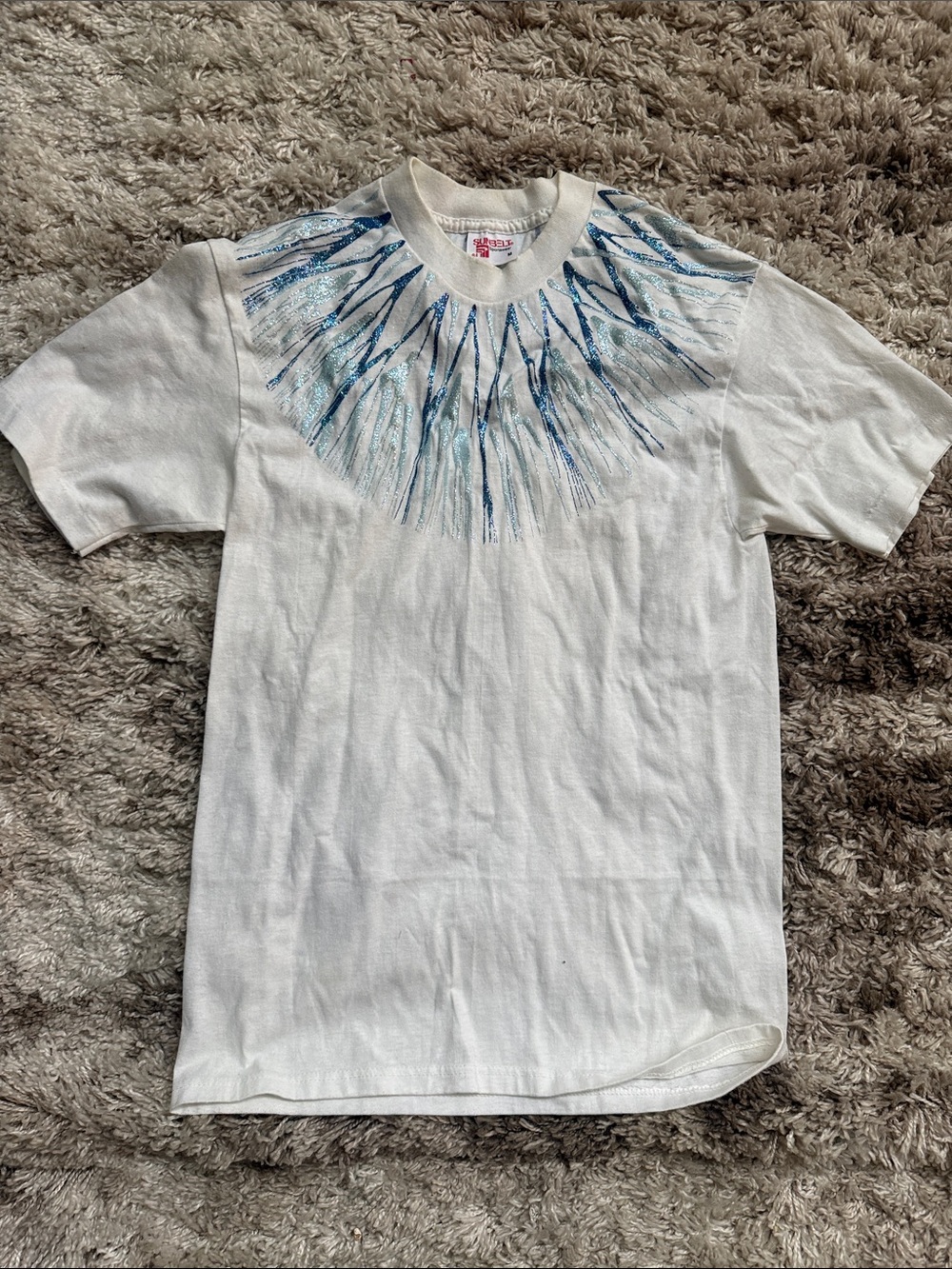Vintage Sunbelt Glitter Sunburst Embellished Tee Short Sz M